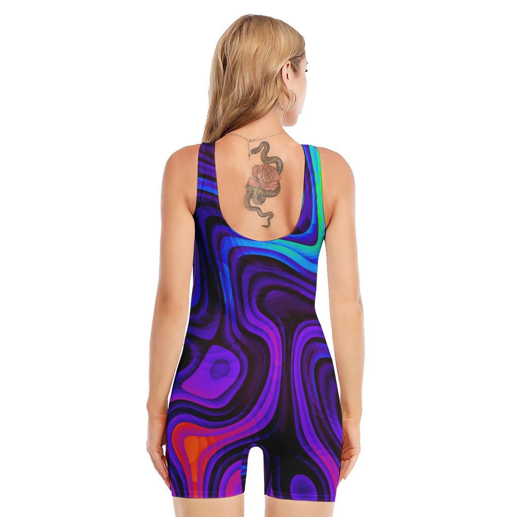 Dark Psychedelic Trippy Print Sleeveless One Piece Swimsuit