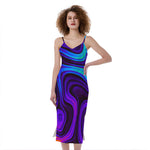 Dark Psychedelic Trippy Print Slim Fit Midi Cami Dress