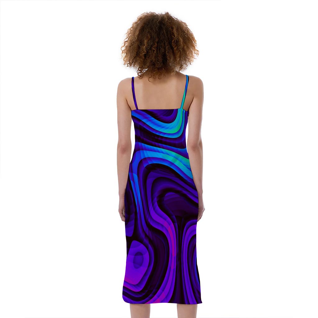 Dark Psychedelic Trippy Print Slim Fit Midi Cami Dress