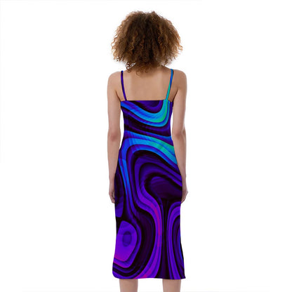 Dark Psychedelic Trippy Print Slim Fit Midi Cami Dress