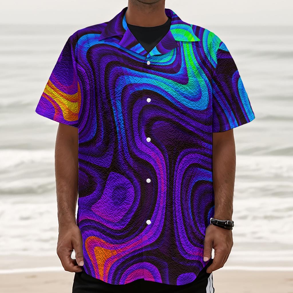 Dark Psychedelic Trippy Print Textured Short Sleeve Shirt
