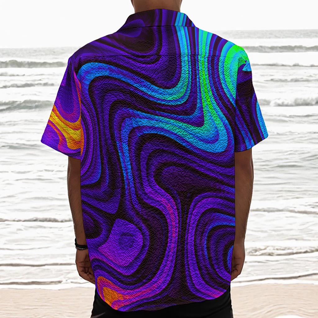 Dark Psychedelic Trippy Print Textured Short Sleeve Shirt