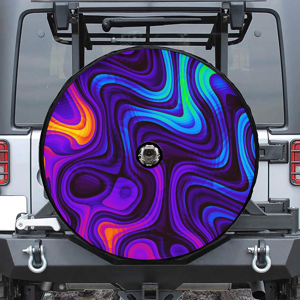 Dark Psychedelic Trippy Print Tire Cover With Camera Hole