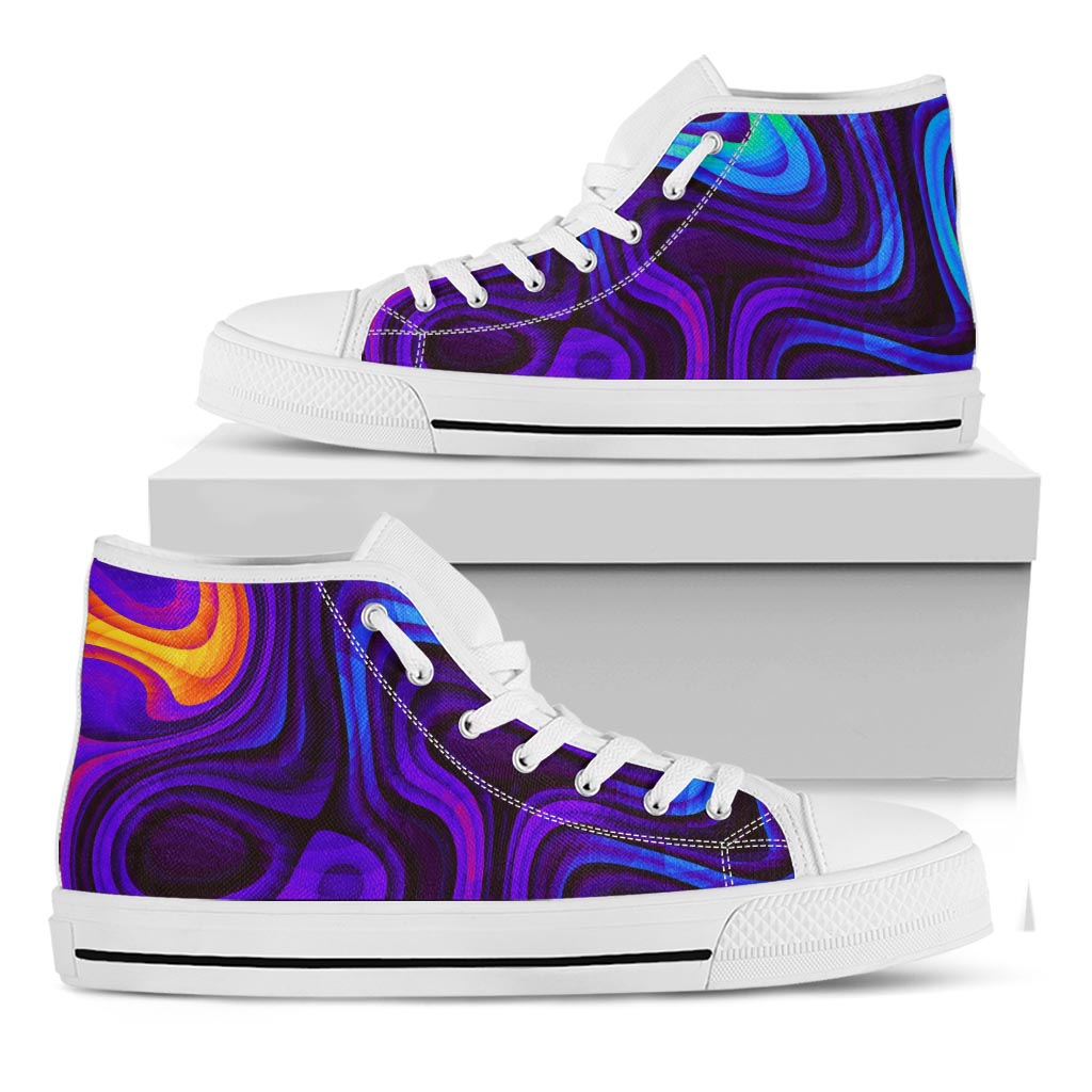 Dark Psychedelic Trippy Print White High Top Sneakers