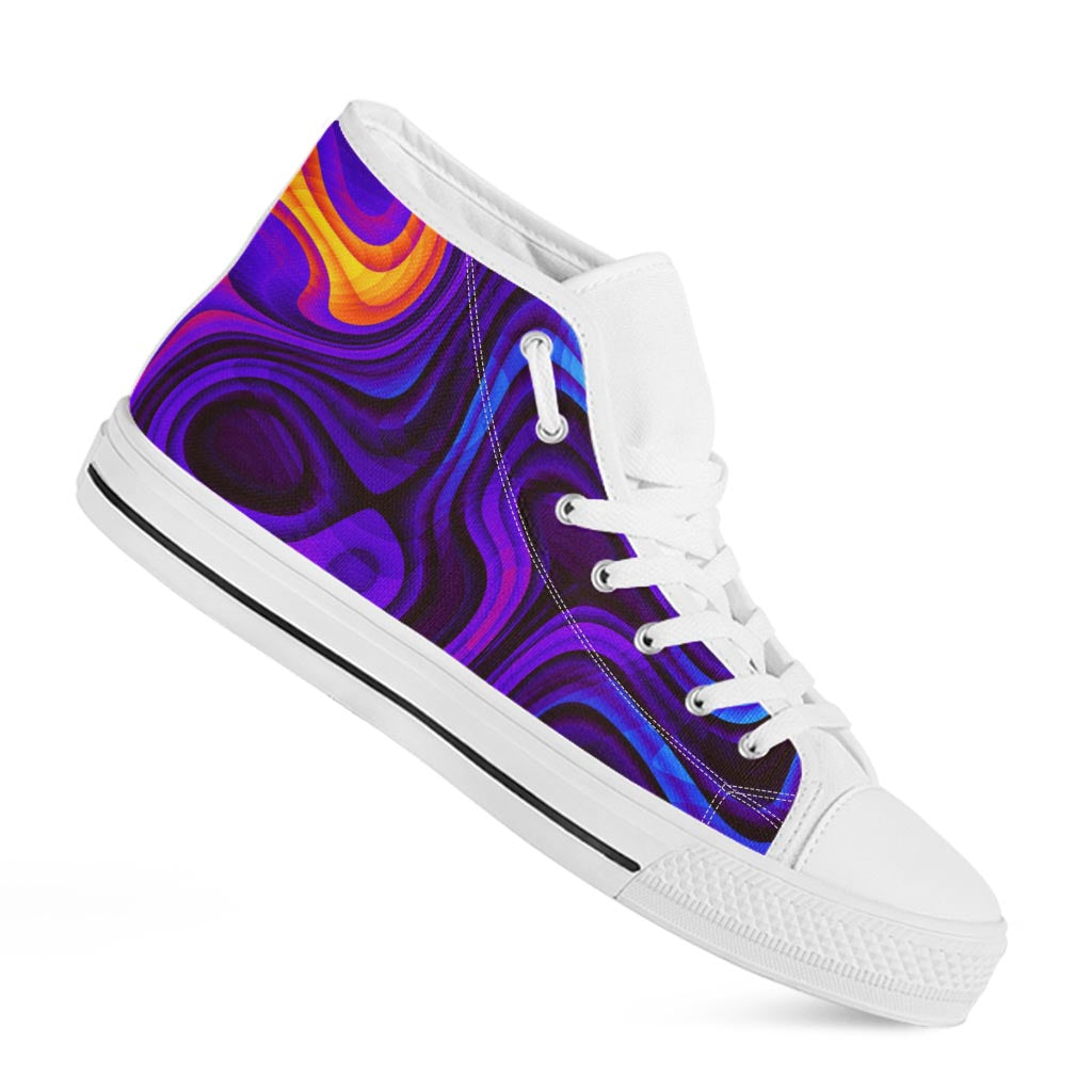 Dark Psychedelic Trippy Print White High Top Sneakers