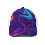 Dark Psychedelic Trippy Print White Mesh Trucker Cap