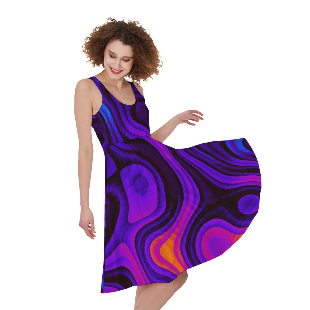 Dark Psychedelic Trippy Print Women's Sleeveless Dress