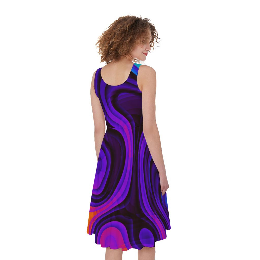 Dark Psychedelic Trippy Print Women's Sleeveless Dress