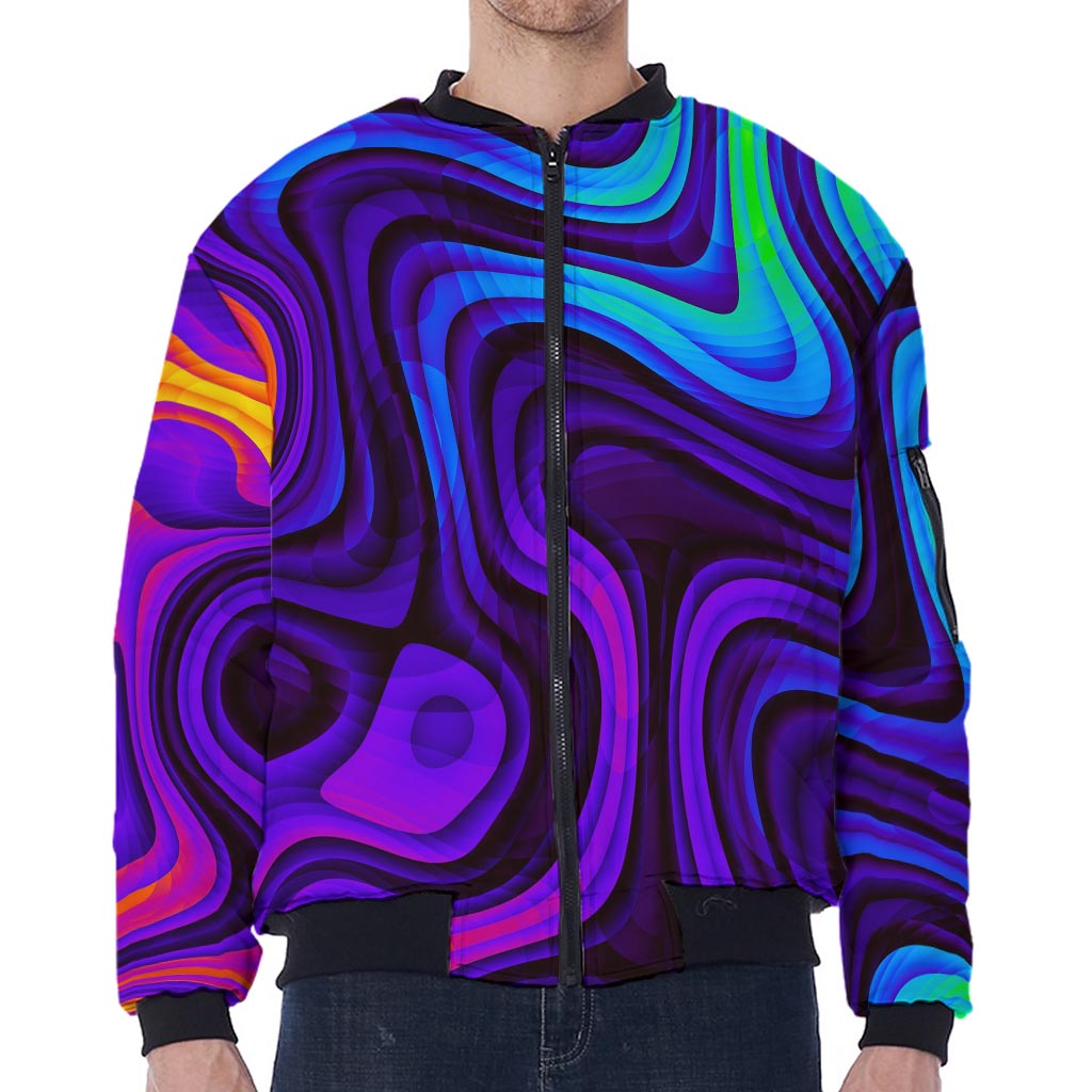 Dark Psychedelic Trippy Print Zip Sleeve Bomber Jacket