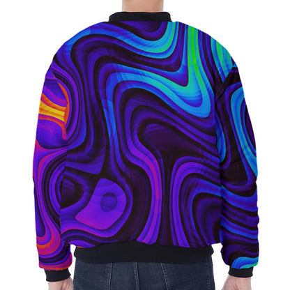 Dark Psychedelic Trippy Print Zip Sleeve Bomber Jacket