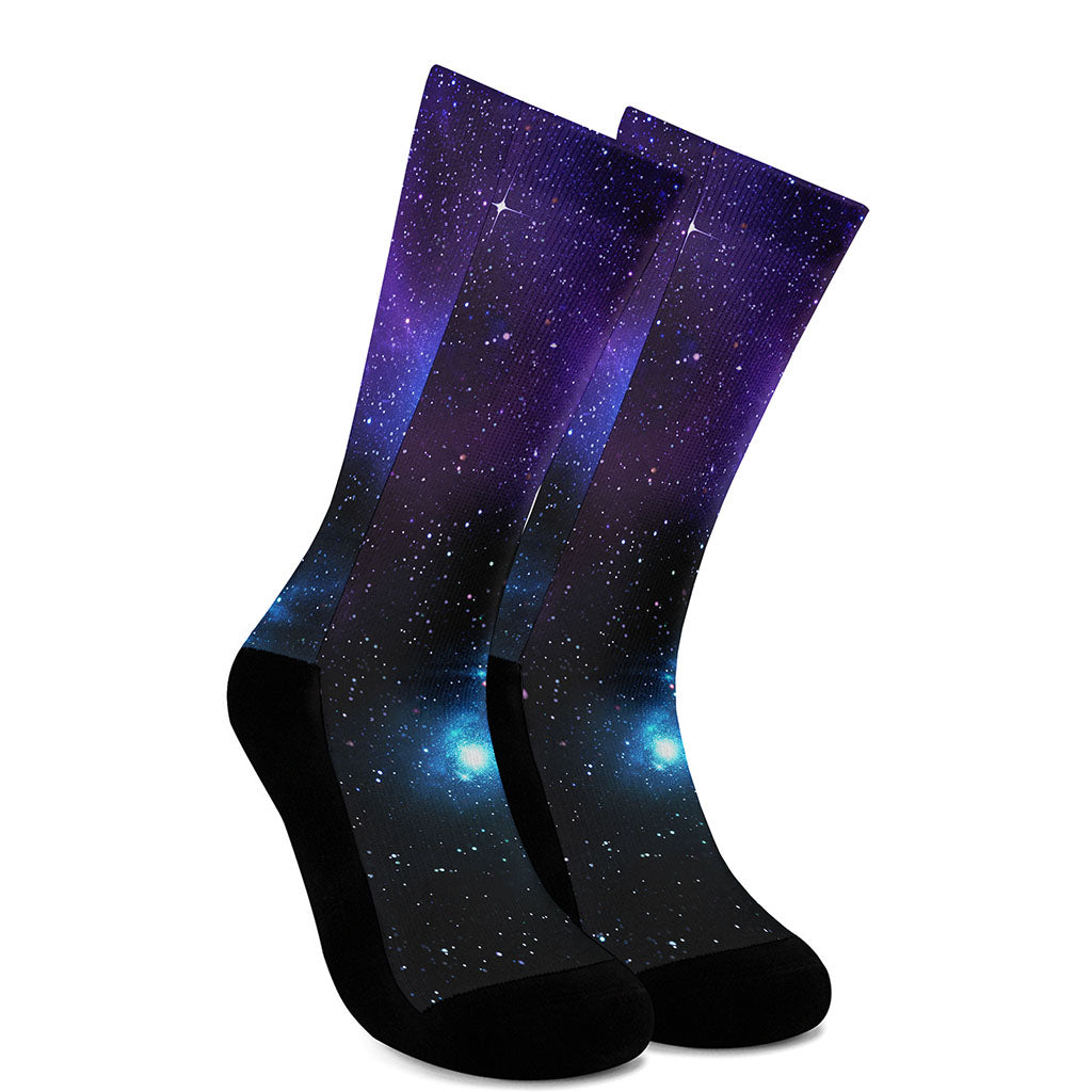 Dark Purple Blue Galaxy Space Print Crew Socks