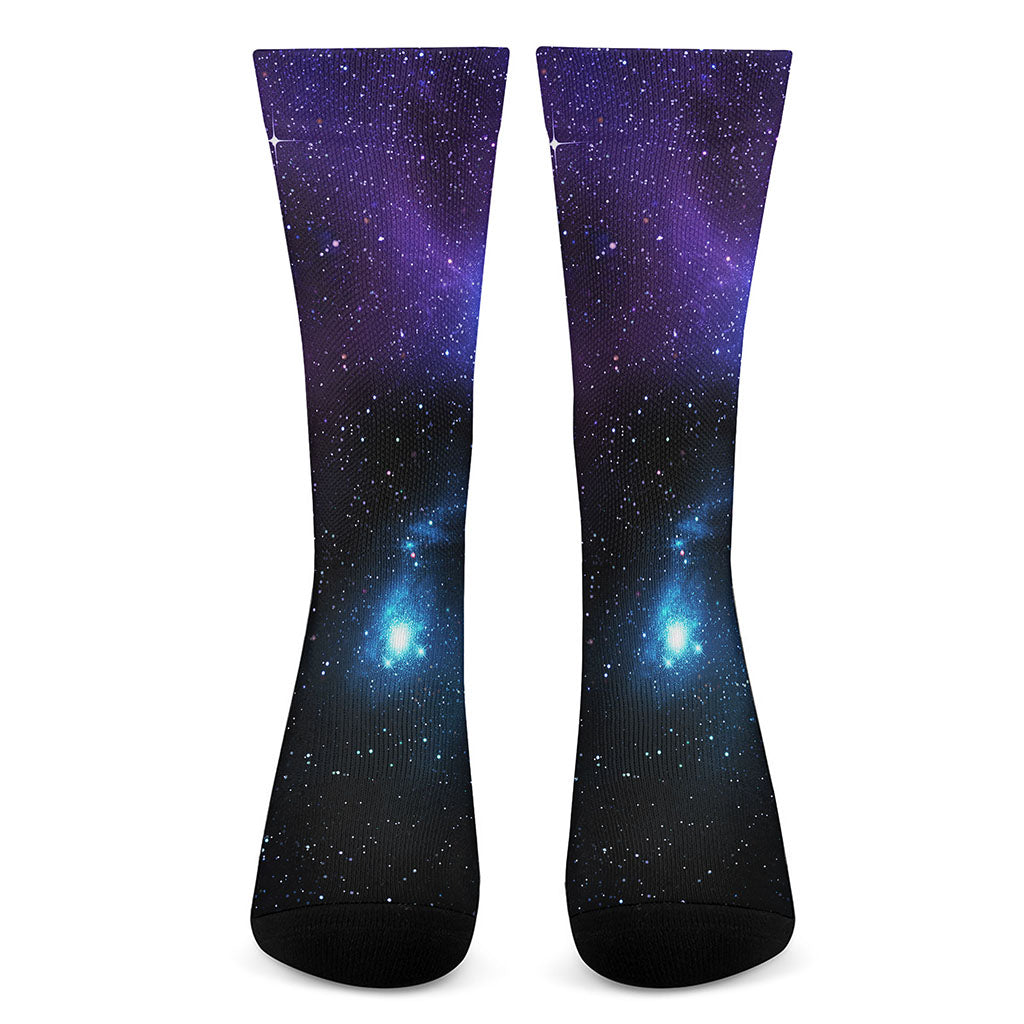 Dark Purple Blue Galaxy Space Print Crew Socks