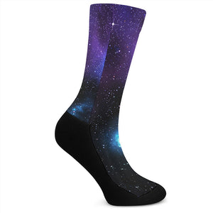 Dark Purple Blue Galaxy Space Print Crew Socks
