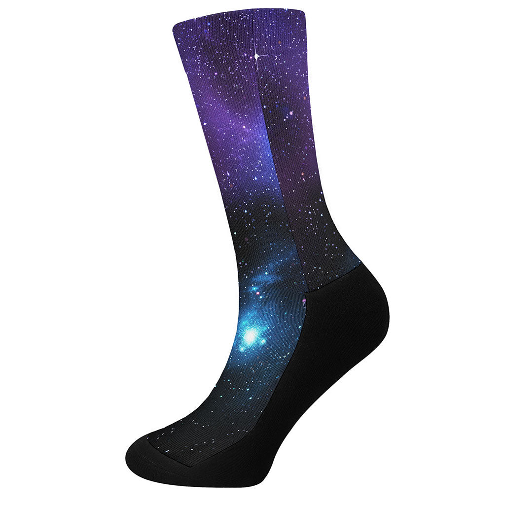 Dark Purple Blue Galaxy Space Print Crew Socks