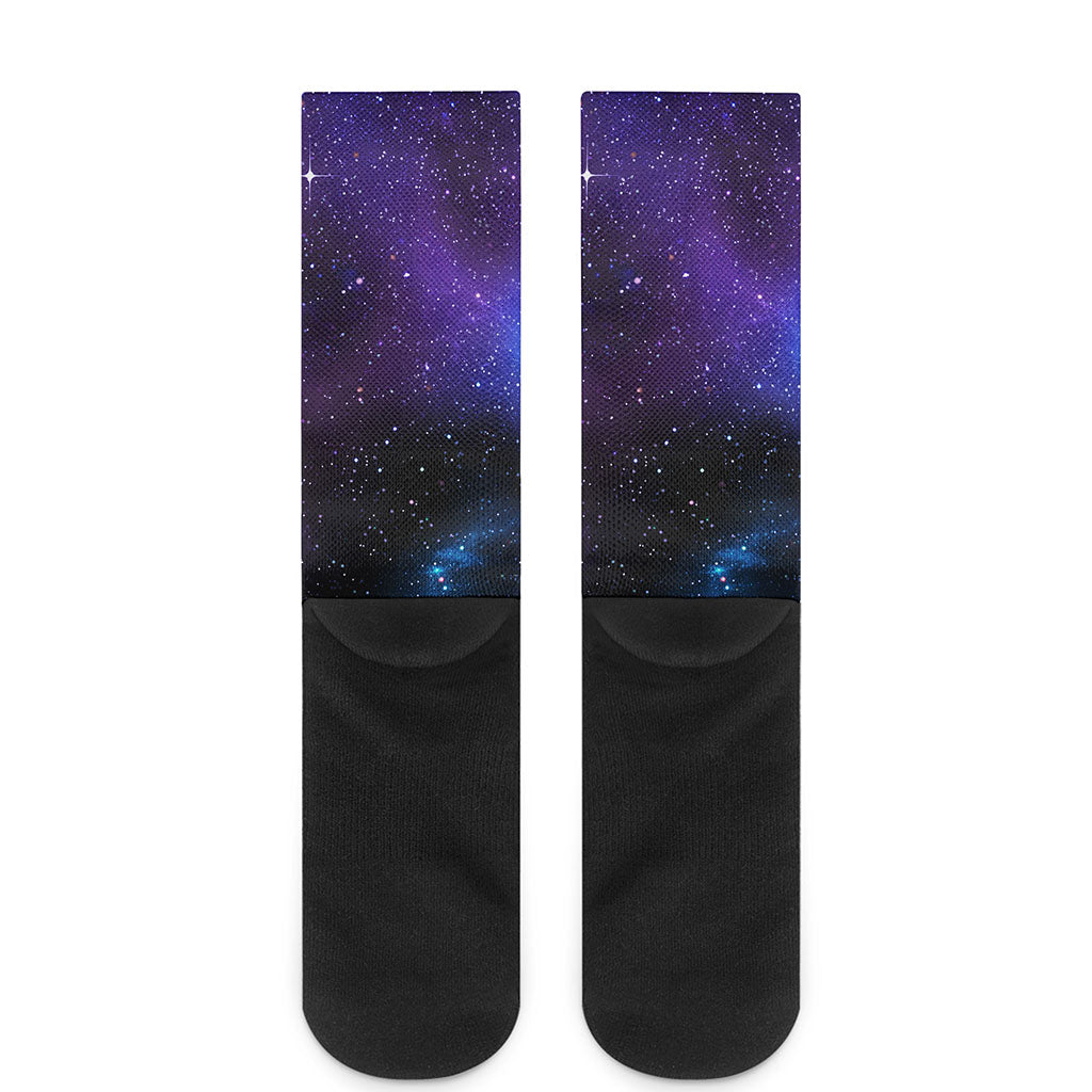 Dark Purple Blue Galaxy Space Print Crew Socks