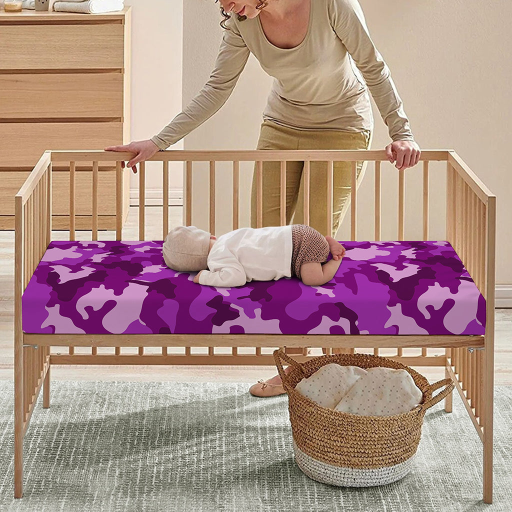 Dark Purple Camouflage Print Baby Crib Sheet