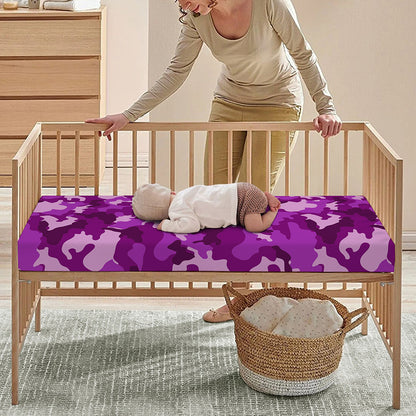 Dark Purple Camouflage Print Baby Crib Sheet