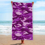 Dark Purple Camouflage Print Beach Towel