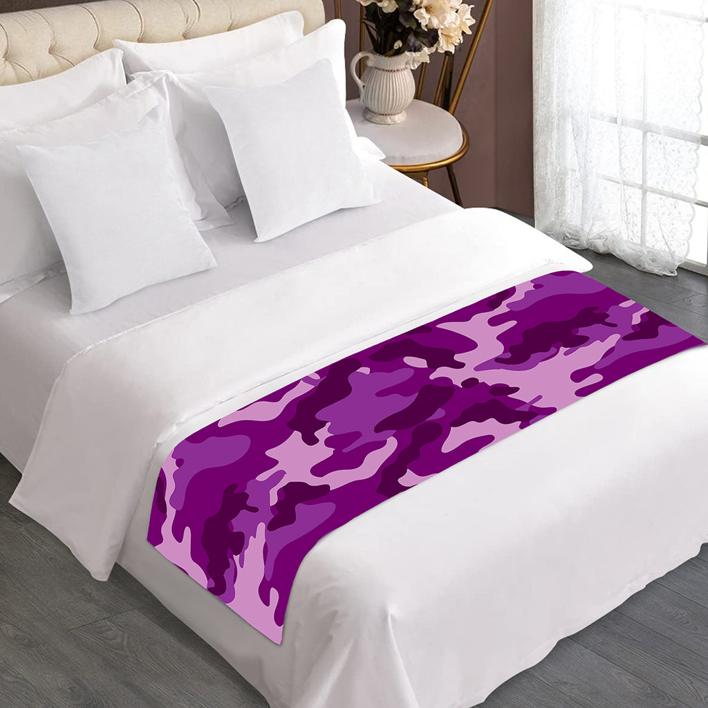 Dark Purple Camouflage Print Bed Runner