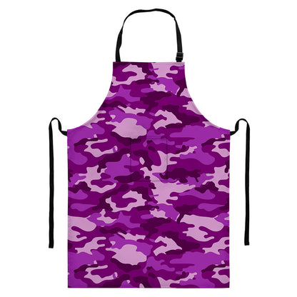 Dark Purple Camouflage Print Bib Apron With Pocket
