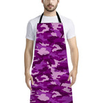 Dark Purple Camouflage Print Bib Apron With Pocket
