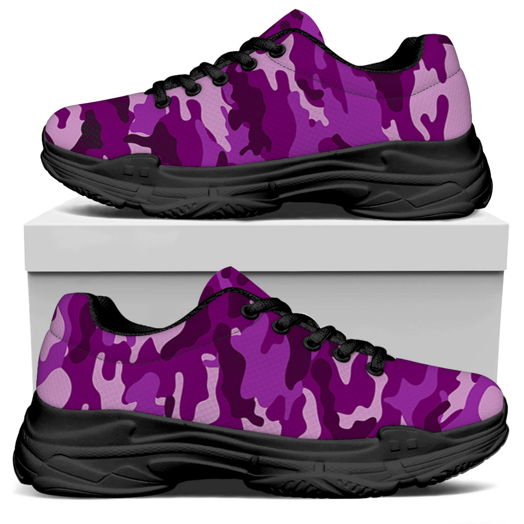 Dark Purple Camouflage Print Black Chunky Shoes