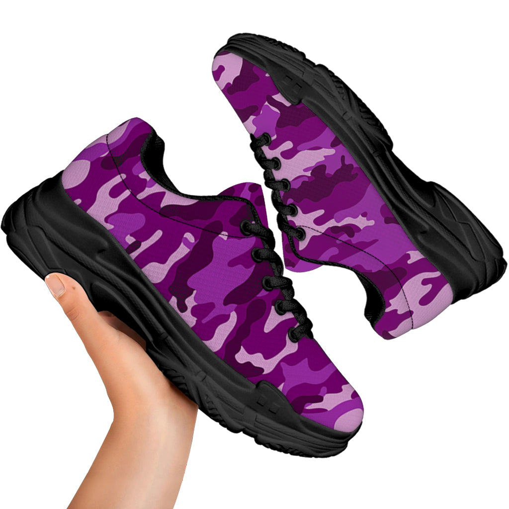 Dark Purple Camouflage Print Black Chunky Shoes