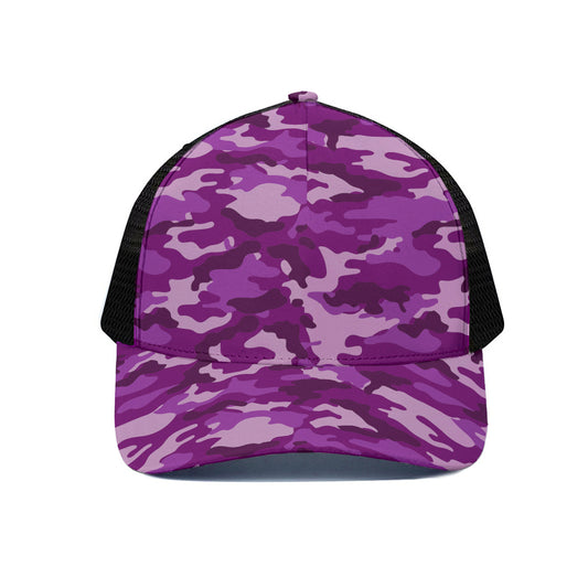 Dark Purple Camouflage Print Black Mesh Trucker Cap
