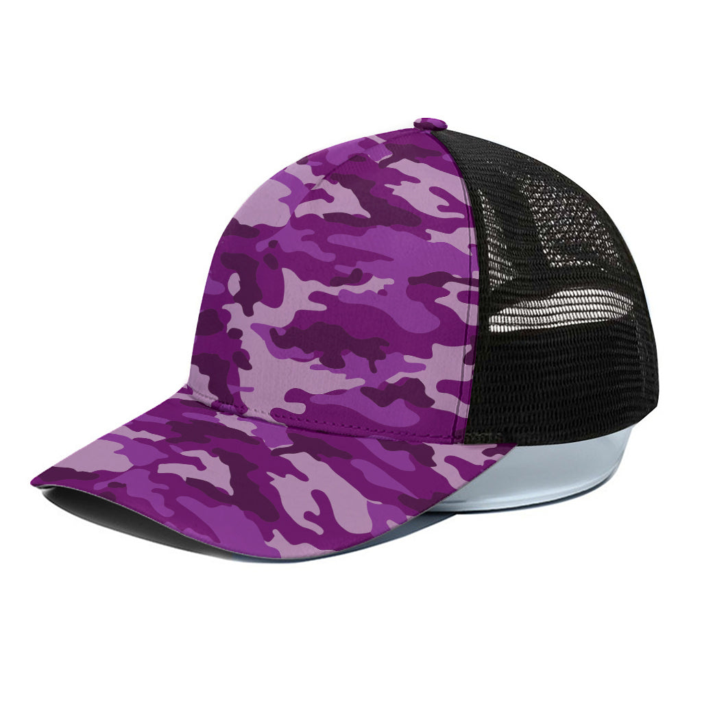 Dark Purple Camouflage Print Black Mesh Trucker Cap