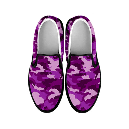 Dark Purple Camouflage Print Black Slip On Sneakers