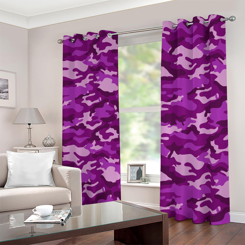 Dark Purple Camouflage Print Blackout Grommet Curtains