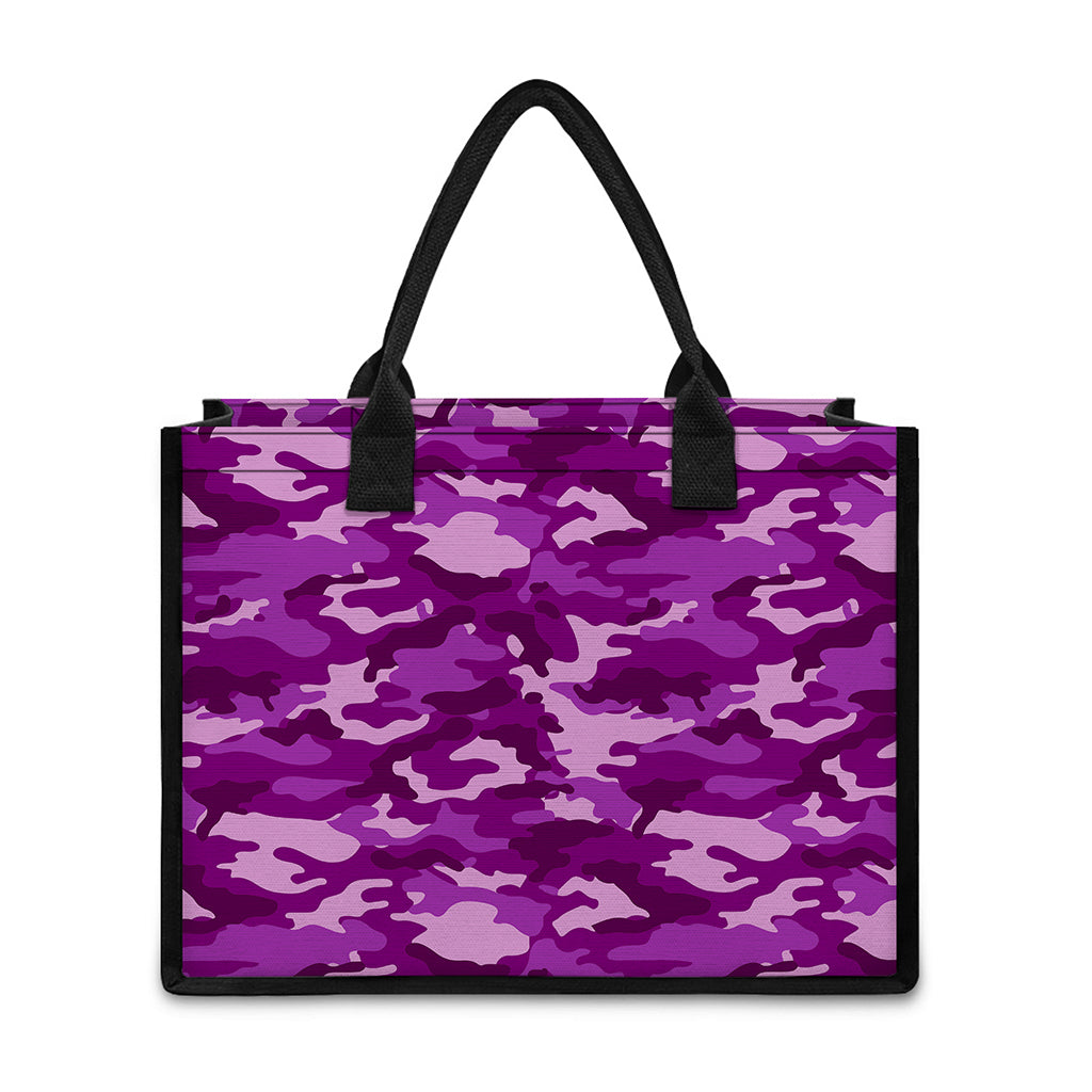 Dark Purple Camouflage Print Canvas Tote Bag