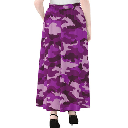 Dark Purple Camouflage Print Chiffon Maxi Skirt