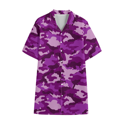 Dark Purple Camouflage Print Cotton Hawaiian Shirt