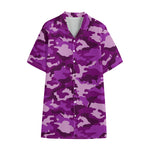 Dark Purple Camouflage Print Cotton Hawaiian Shirt