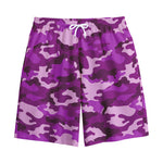 Dark Purple Camouflage Print Cotton Shorts