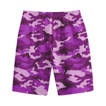 Dark Purple Camouflage Print Cotton Shorts