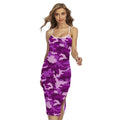 Dark Purple Camouflage Print Cross Back Cami Dress