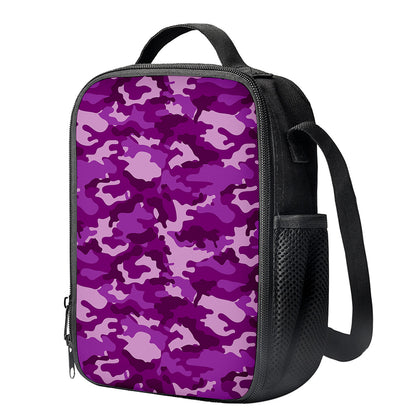 Dark Purple Camouflage Print Crossbody Lunch Bag