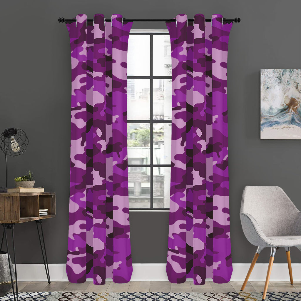 Dark Purple Camouflage Print Curtain