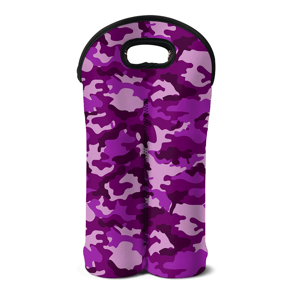 Dark Purple Camouflage Print Double Neoprene Wine Tote