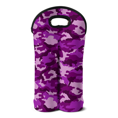 Dark Purple Camouflage Print Double Neoprene Wine Tote
