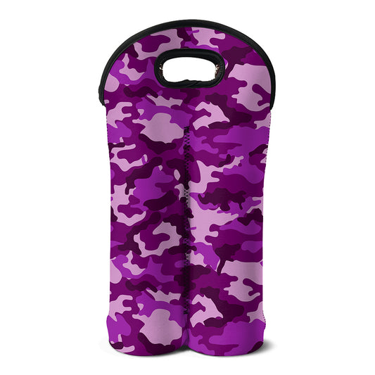 Dark Purple Camouflage Print Double Neoprene Wine Tote