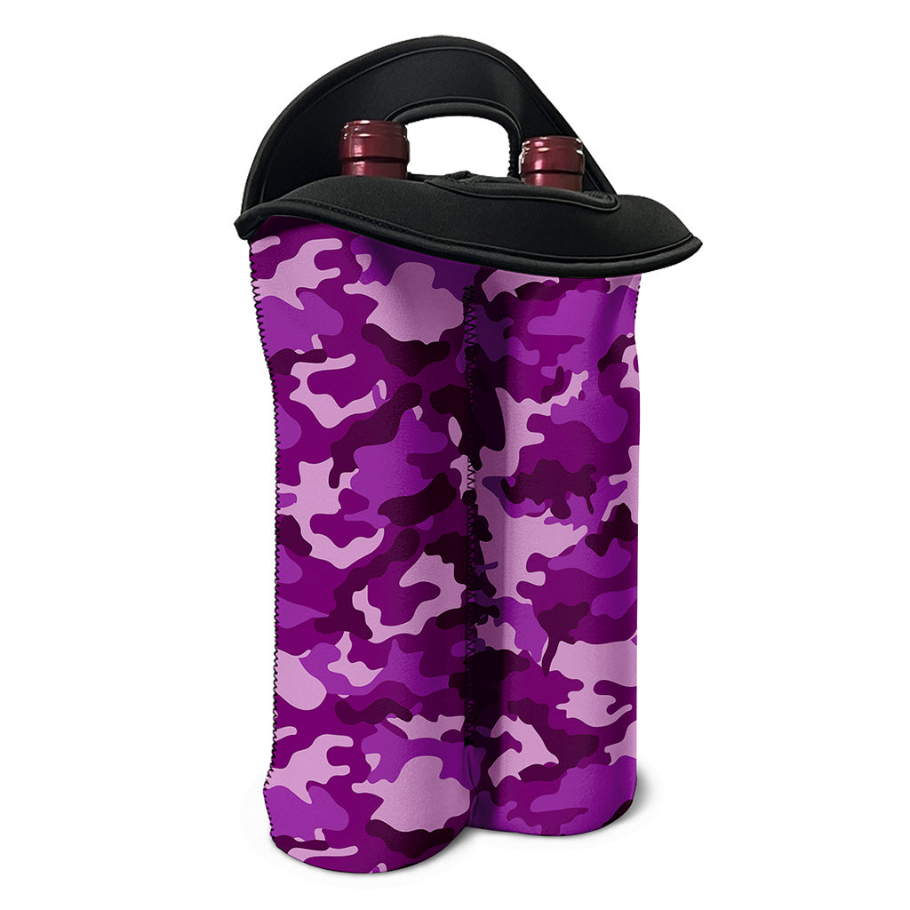 Dark Purple Camouflage Print Double Neoprene Wine Tote