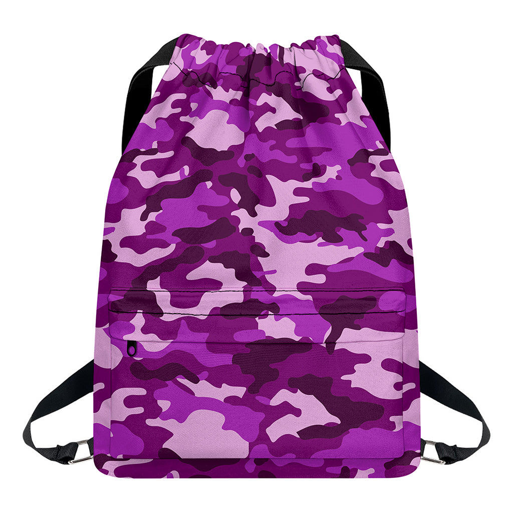 Dark Purple Camouflage Print Drawstring Backpack