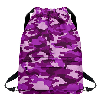 Dark Purple Camouflage Print Drawstring Backpack