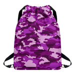 Dark Purple Camouflage Print Drawstring Backpack