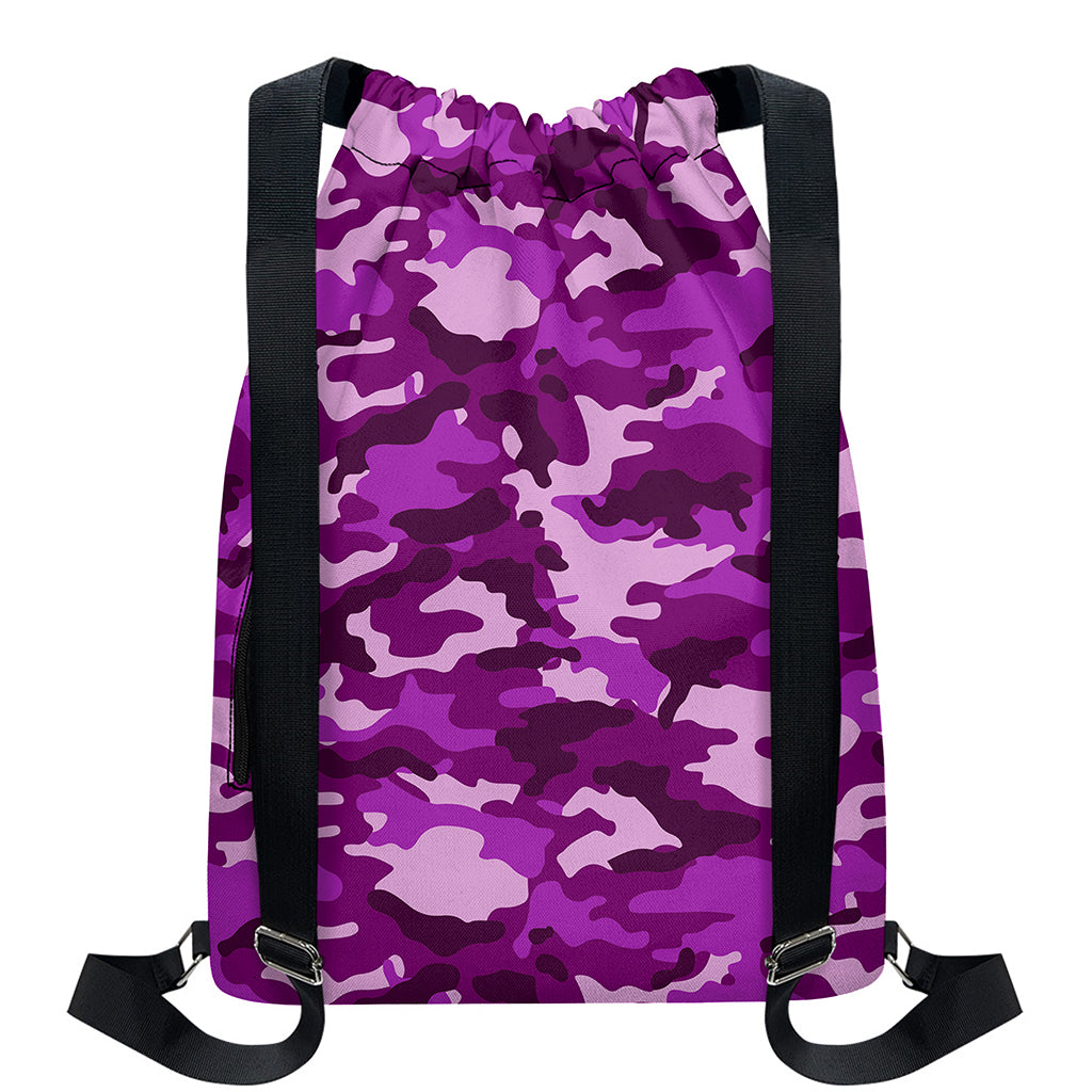 Dark Purple Camouflage Print Drawstring Backpack