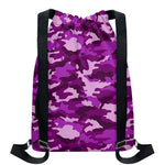 Dark Purple Camouflage Print Drawstring Backpack