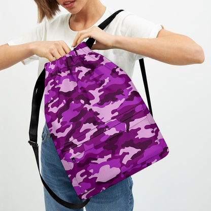 Dark Purple Camouflage Print Drawstring Backpack